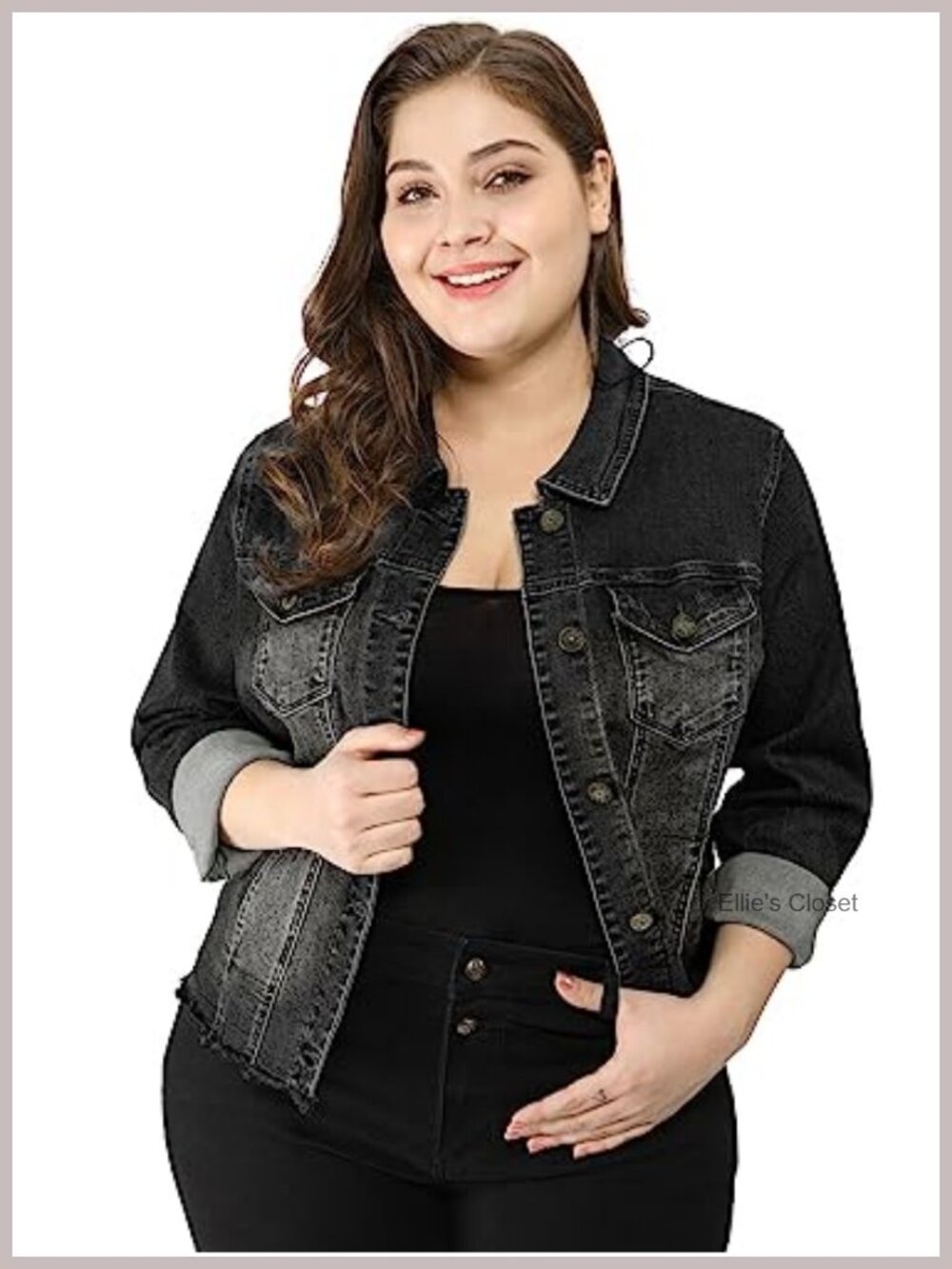 Plus Size Frayed Denim Jacket Classic Washed Western Country Concert